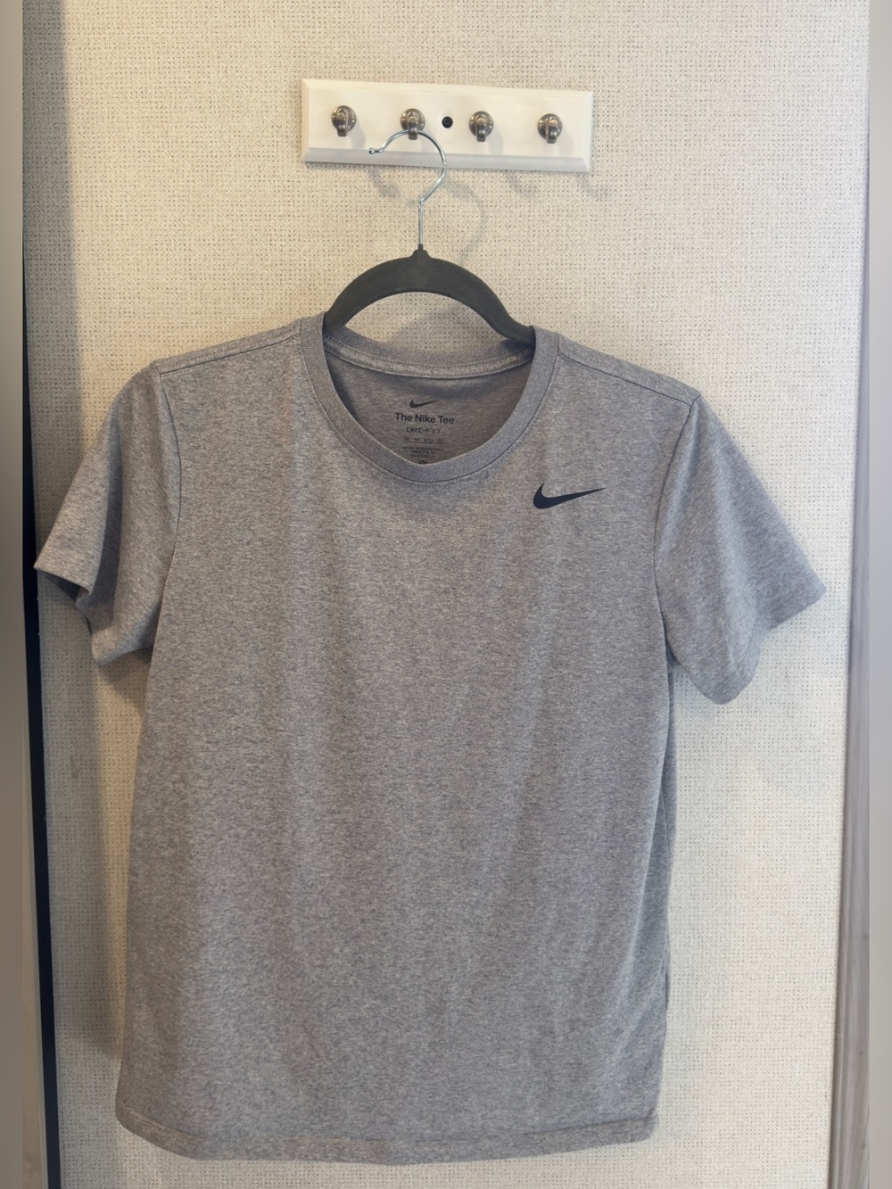 Nike Women’s Heather Gray Short Sleeve Dri-FIT Tee with Black Swoosh